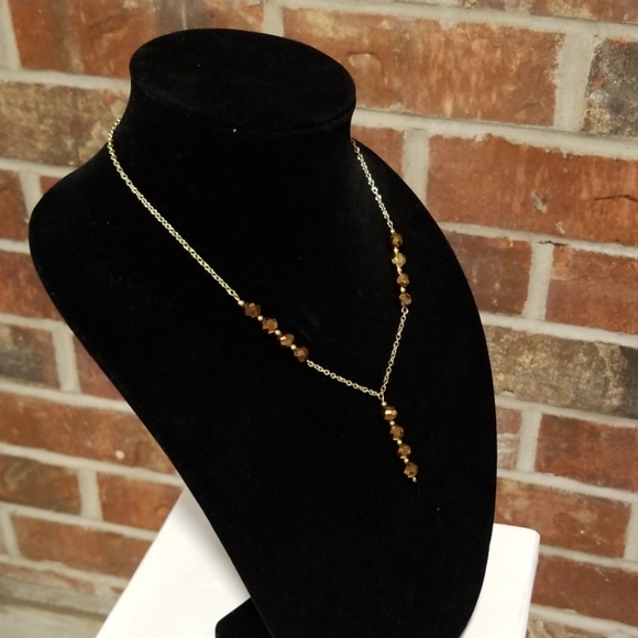 Gold Link Necklace with Brown Beads - Picture 5 of 7